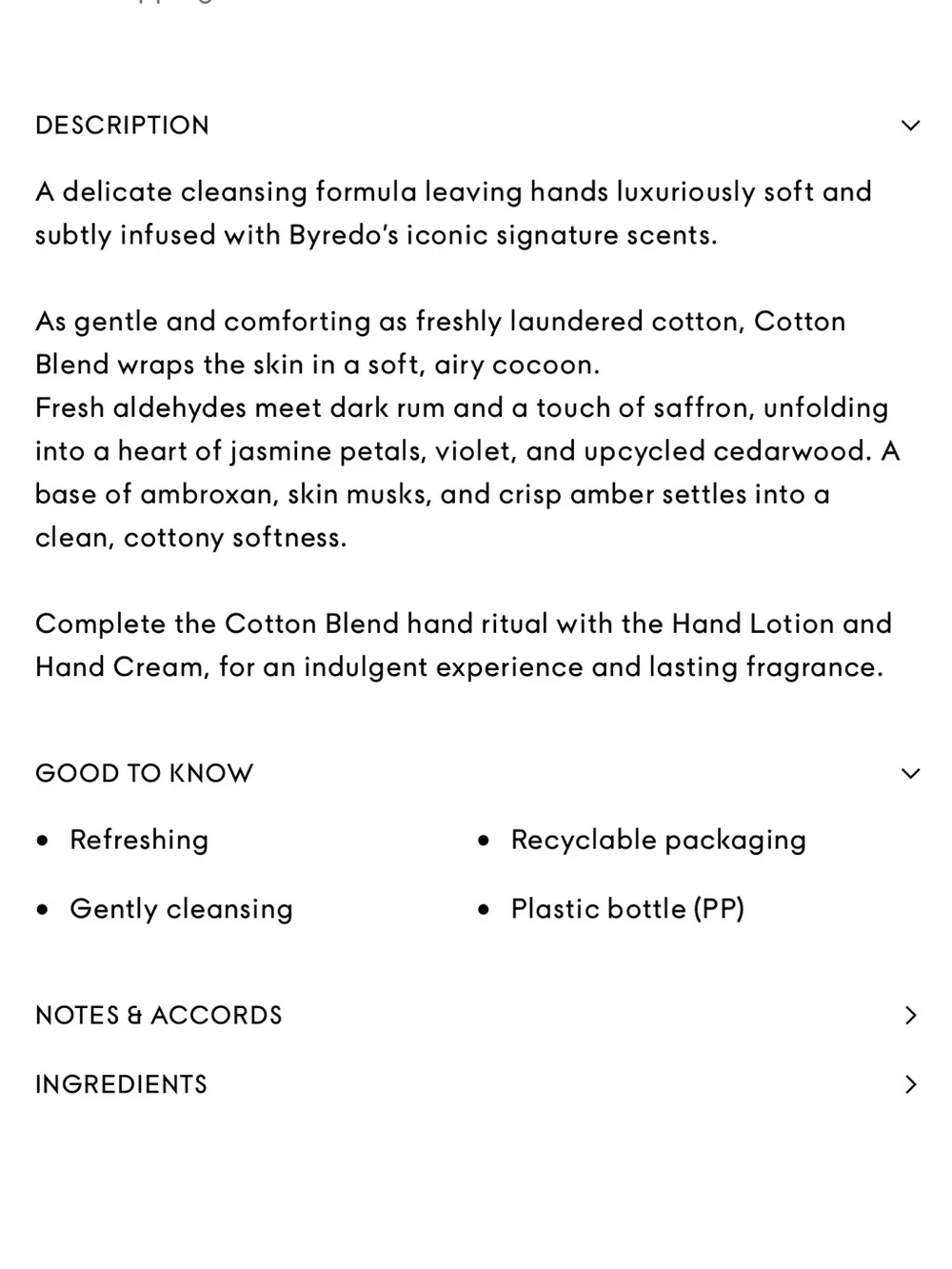 Byredo Cotton Blend Hand Wash — Cream & Black Pump